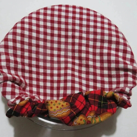 Kitchenaid Bowl Cover Reversible Christmas Gingerbread Men Cookies Red Gingham - Picture 5 of 5